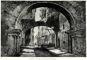 Ingang tot het getto door de Pesche Riavecchia (gravure) door English School