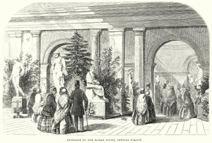 Ingang naar de Romeinse Hof, Crystal Palace (gravure) door English School