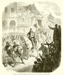 Intocht van Karel Martel in Parijs, na de nederlaag van de Saracenen door English School