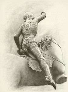 Ruiterfiguur in Praag, Bohemen (gravure) door English School