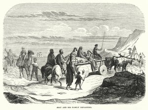 Esau en zijn familie vertrekken (gravure)