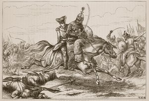 Ontsnapping van Luitenant Goreham, illustratie uit Cassells Geïllustreerde Geschiedenis van India door James Grant, uitgegeven 1879