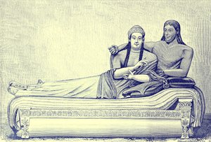 Etruskische tombe, illustratie uit Geschiedenis van Rome door Victor Duruy, gepubliceerd 1884