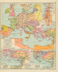 Europa ten tijde van de Eerste Kruistocht ca 1100 AD (kleurenlitho) door English School