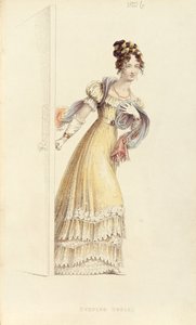 Avondjurk, modeplaat uit Ackermanns Repository of Arts door English School