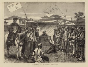 Executie van een Chinese misdadiger (gravure) door English School
