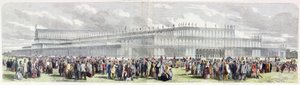 Exterieur van het Crystal Palace opgericht in Hyde Park voor de tentoonstelling van de industrie van alle naties door English School
