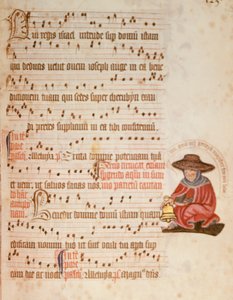 Muziekblad met een tekening van een melaatse, c.1400