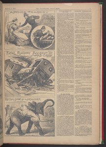 "DODELIJK SPOORWEGONGELUK BIJ WOOD-GREEN." Geïllustreerd politienieuws, 9 maart 1895 (krantenpapier) door English School