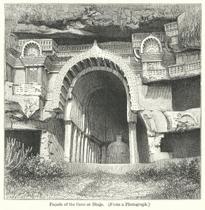 Voorgevel van de grot van Bhaja (gravure) door English School