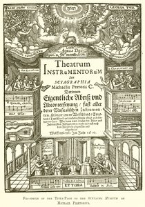 Facsimile van de titelpagina van het Syntagma Musicum door Michael Praetorius door English School