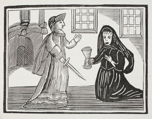 Schone Rosamond vergiftigd door koningin Eleanor, illustratie uit Chap-books van de achttiende eeuw door John Ashton, uitgegeven 1882 door English School