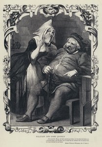 Falstaff en Dame Quickly, De Vrolijke Vrouwen van Windsor, Acte II, Scène 2 (gravure) door English School