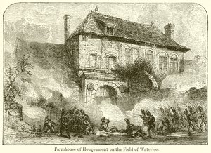 Boerderij van Hougoumont op het Veld van Waterloo door English School