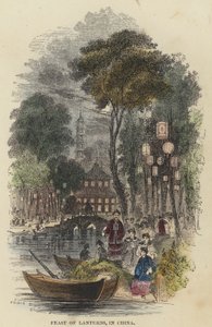 Lantaarnfeest in China (gekleurde gravure) door English School