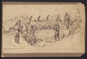Veldkeuken in de vesting van Nis, Servië, Servisch-Bulgaarse Oorlog, 28 november 1885 (tekening)