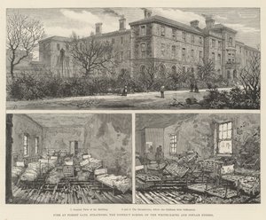 Brand in Forest Gate, Stratford, de districts school van de Whitechapel en Poplar Unions door English School