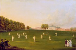 Eerste Grote Cricketwedstrijd gespeeld door leden van de Royal Amateur Society op Hampton Court Green, 3 augustus 1836