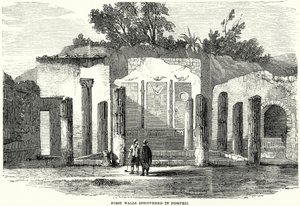 Eerste muren ontdekt in Pompeii (gravure) door English School
