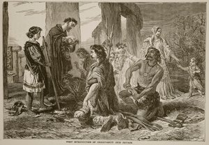 Eerste introductie van het christendom in Groot-Brittannië door English School