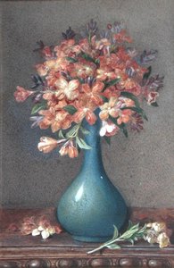 Bloemen in een blauwe vaas, ca. 1870 door English School