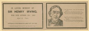 Vouwkaart ter herdenking van het overlijden van Sir Henry Irving, acteur, die stierf op 13 oktober 1905 door English School