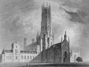 Fonthill Abbey vanuit het noordwesten, uit Grafische en Literaire Illustraties van Fonthill Abbey door John Britton, 1823