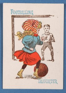 Voetballende Dochter, uit het Happy Families kaartspel, ca. 1890-1900 door English School