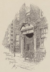 Voormalige ingang van het St Thomas ziekenhuis (litho)