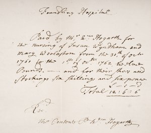 Ontvangstbewijs van het vondelingenhuis, ondertekend door William Hogarth door English School