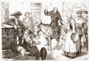 Francis Lambert preekt, illustratie uit De Geschiedenis van het Protestantisme door James Aitken Wylie, 1878 door English School