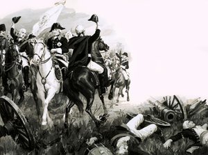 Frederik de Grote, koning van Pruisen, met zijn troepen in de strijd door English School