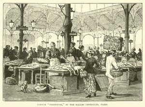 Franse visvrouwen, in de Halles Centrales, Parijs door English School