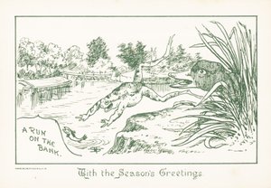 Kikker springt in rivier, kerstkaart
