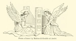 Uit een fresco van Matteo di Gualdo in Assisi (gravure) door English School