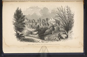 Vooraanzicht van kapel en woonhuis in Sligoville (gravure) door English School