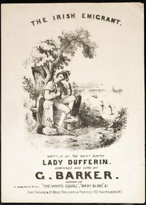 Voorkant van de partituur voor The Irish Immigrant, geschreven door Lady Dufferin, gecomponeerd door G. Barker door English School