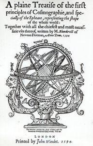 Frontispice van A Plain Treatise of the First Principles of Cosmographie door Thomas Blundeville, gepubliceerd in 1594 door English School