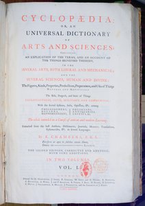 Frontispice van Encyclopaedia: An Universal Dictionary of Arts and Sciences, Vol. I, door Ephraim Chambers, Londen, 1738 door English School
