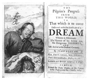 Frontispice van De Pelgrimsreis door John Bunyan (1628-88) uitgegeven in 1680 door English School
