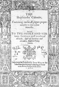 Frontispice van The Shepheardes Calender door Esmond Spenser, gepubliceerd 1586 door English School