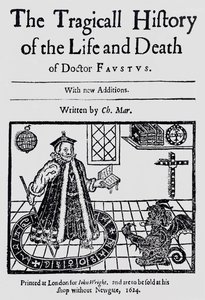 Frontispice van The Tragicall History of the Life and Death of Doctor Faustus, door Christopher Marklin, c.1616 door English School
