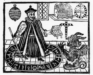 Frontispice van The Tragicall History of the Life and Death of Doctor Faustus, door Christopher Marklin, c.1616 door English School