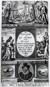 Frontispice van Francis Bacons The History of Life and Death, gepubliceerd in 1638