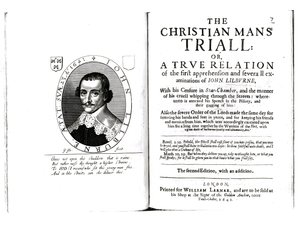 Frontispice van De christelijke mans beproeving door John Lilburne (c.1614-57) 1641