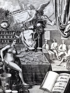 Frontispice voor een Encyclopedie van Chirurgische Gedachten door John Dolaeus
