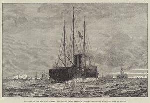 Begrafenis van de Hertog van Albany, het koninklijke jacht Osborne vertrekt uit Cherbourg met het lichaam aan boord door English School