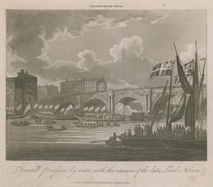 Begrafenisstoet over water met de overblijfselen van wijlen Lord Nelson