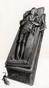 Grafmonument met skelet dat eruit komt