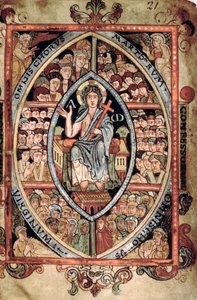 Christus in Majesteit, uit de Athelstan Psalter, Old Minster, Winchester, 925-50 (perkament) door English School